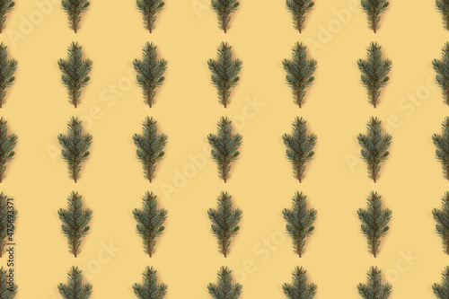 Coniferous branches. Christmas tree twigs. Seamless repeating pattern.