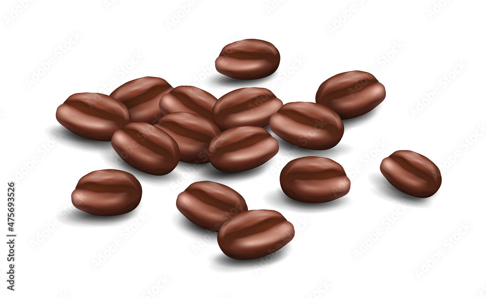 Vector realistic illustration of coffee beans in bulk isolated on a white background with shadow Vector realistic illustration of coffee beans in bulk isolated on a white background with shadow