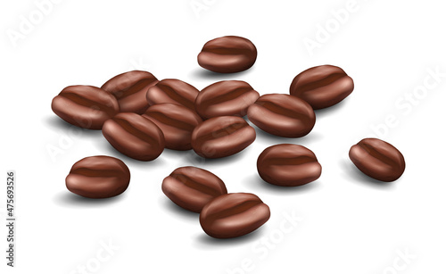 Vector realistic illustration of coffee beans in bulk isolated on a white background with shadow