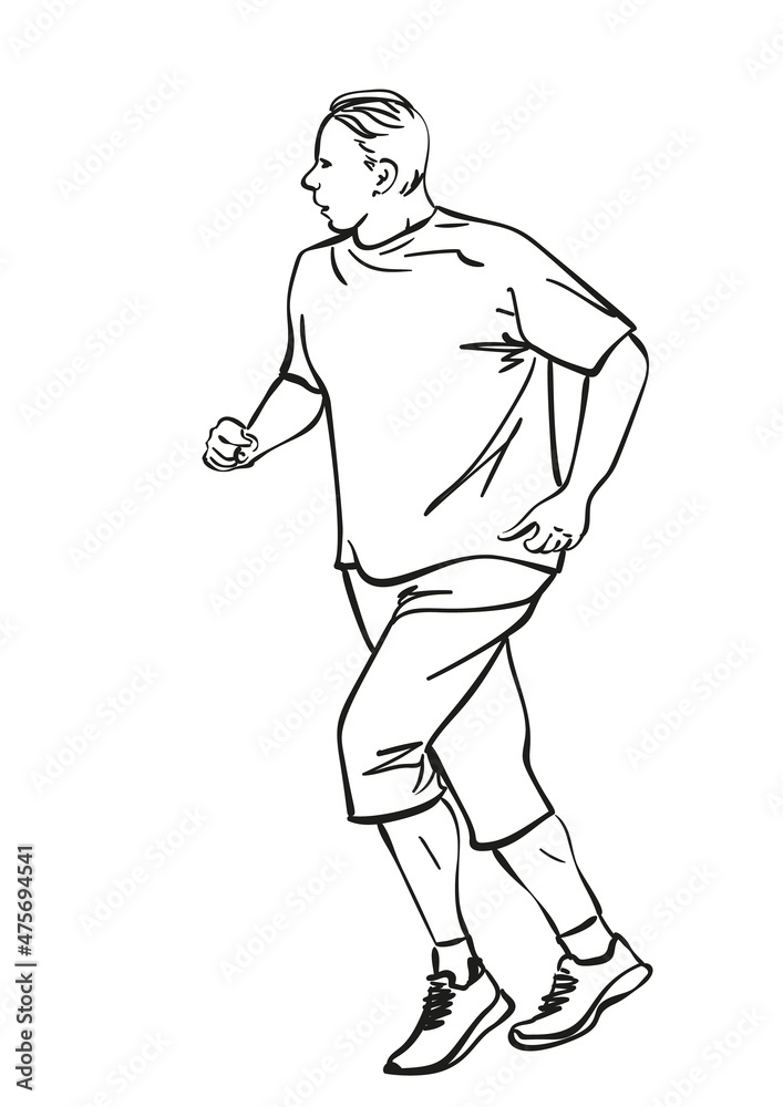 Sketch of running man, Hand drawn vector linear illustration