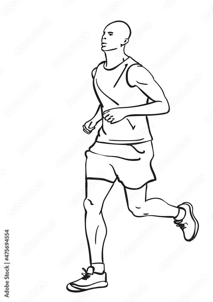 Sketch of running young man, Hand drawn vector linear illustration Sketch of running young man, Hand drawn vector linear illustration