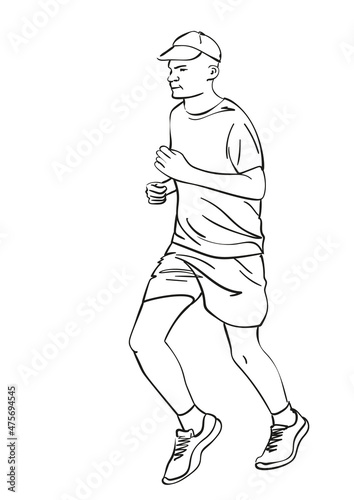 Sketch of running young man, Hand drawn vector linear illustration © art_of_line