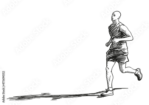 Sketch of running young man with long shadow, Hand drawn vector illustration © art_of_line