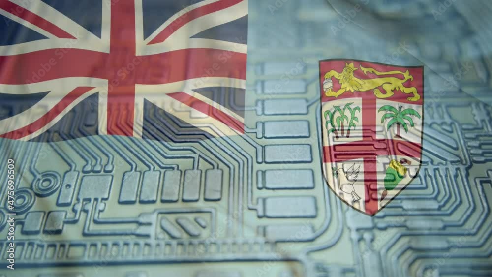 Republic of Fiji flag with Bitcoin Crypto currency. Concept showing national regulations, laws and monetary policy regarding the adoption of Digital Cash
