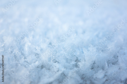 Snow frost bright abstract winter background close-up bokeh macro shot, Cold season rime pattern