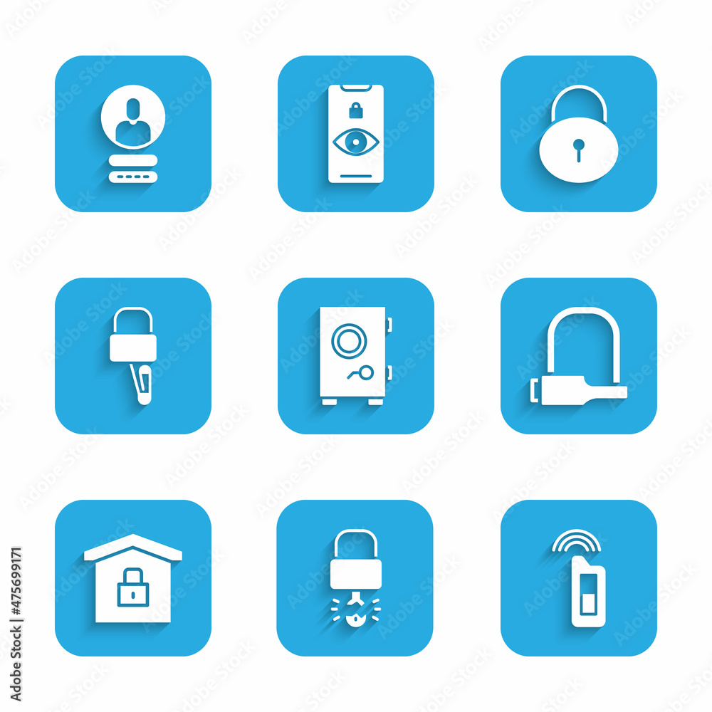 Set Safe, Key broke inside of padlock, Car key with remote, Bicycle, House under protection, Lock picks for picking, and Create account screen icon. Vector Set Safe, Key broke inside of padlock, Car key with remote, Bicycle, House under protection, Lock picks for picking, and Create account screen icon. Vector