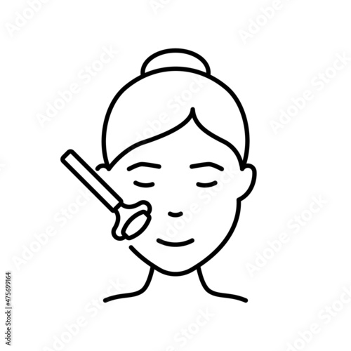 Skin Care Procedure and Facial Massage with Roller Line Icon. Jade Roller for Facial Massage and Relaxation Outline Icon. Beauty Relax Procedure for Female Skin Face Outline Icon. Vector Illustration photo