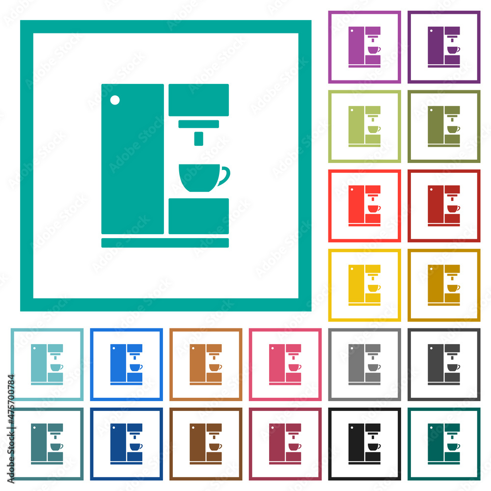 Coffee machine flat color icons with quadrant frames Coffee machine flat color icons with quadrant frames