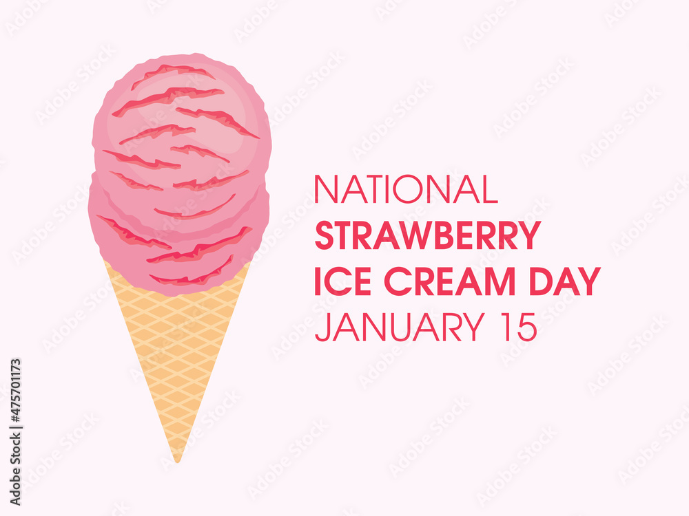 National Strawberry Ice Cream Day vector. Pink strawberry scoop ice cream icon vector. Ice cream cone vector. Strawberry Ice Cream Day Poster, January 15. Important day National Strawberry Ice Cream Day vector. Pink strawberry scoop ice cream icon vector. Ice cream cone vector. Strawberry Ice Cream Day Poster, January 15. Important day