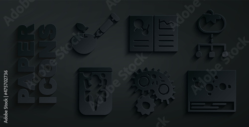 Set Virus, Genetically modified food, Experimental animal, Chemical formula, Clinical record and apple icon. Vector