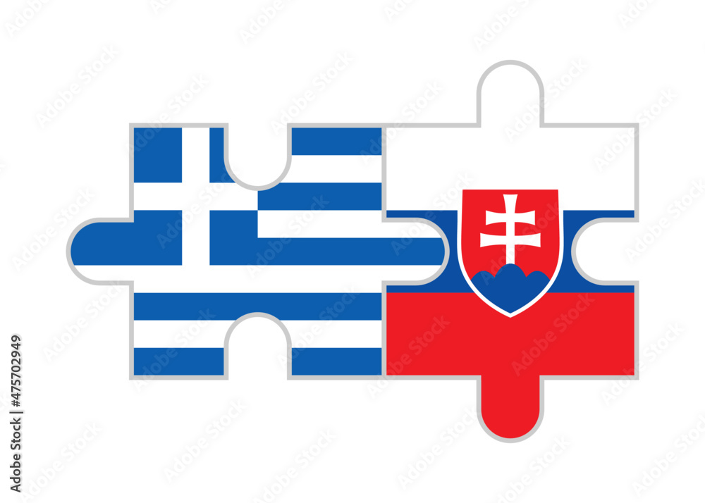 puzzle pieces of greece and slovakia flags. vector illustration isolated on white background puzzle pieces of greece and slovakia flags. vector illustration isolated on white background