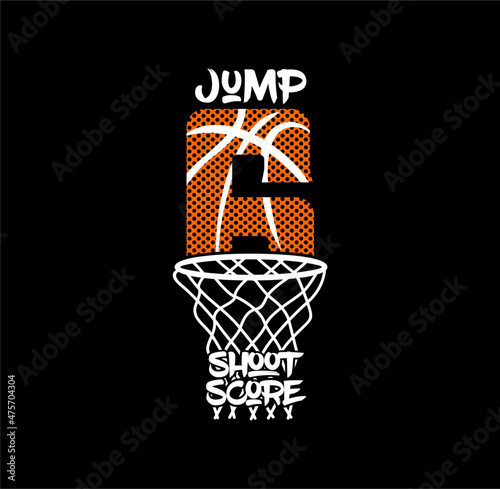 Jump Shoot Score, Basketball sport illustration, tee shirt graphics, vectors