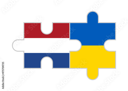 puzzle pieces of netherlands and ukraine flags. vector illustration isolated on white background