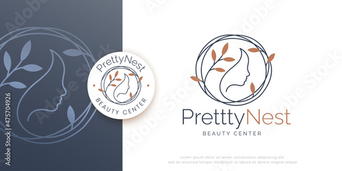 woman logo minimal linear floral style