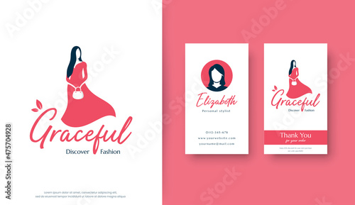 graceful red dress woman logo design