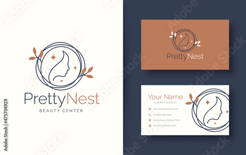 woman logo minimal linear floral style