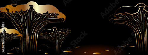 chanterelle mushrooms brown golden dark mushroom background horizontal banner