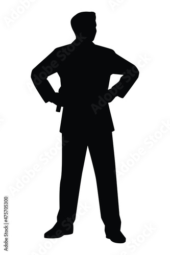 Talk show man with microphone in hand silhouette vector, entertainment or comedy actor on stage.