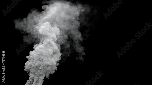 grey contamination smoke exhaust from nuclear power plant on black, isolated - industrial 3D rendering