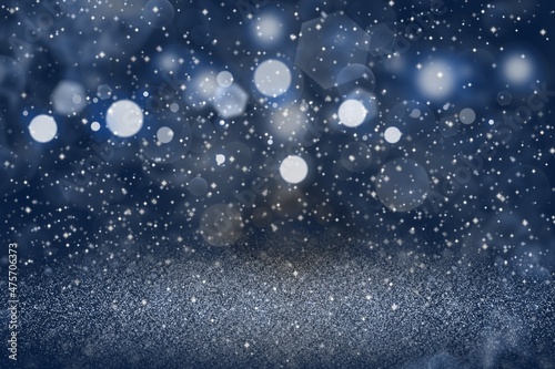 blue fantastic shining glitter lights defocused bokeh abstract background with sparks fly, holiday mockup texture with blank space for your content