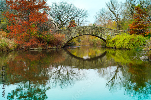 Central Park pond and  Gapstow bridge iin winter. New York. USA © maglara