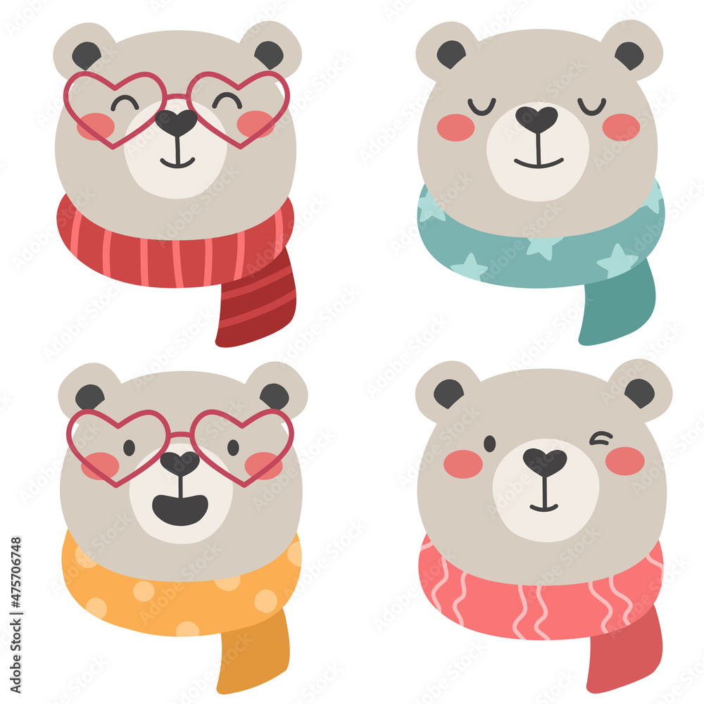 Hand-drawn vector characters of cute bears with scarves. Childrens illustration Hand-drawn vector characters of cute bears with scarves. Childrens illustration