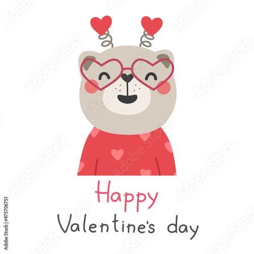 Hand drawn vector happy valentine kitten character. Childrens illustration