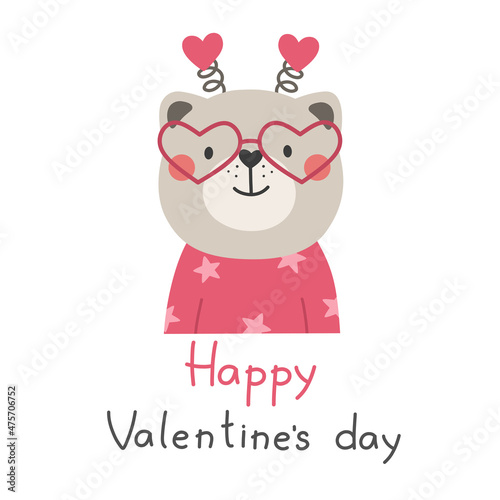 Hand drawn vector happy valentine kitten character. Childrens illustration