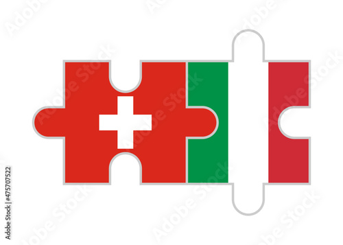 puzzle pieces of switzerland and italy flags. vector illustration isolated on white background