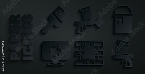 Set Painting the house, bucket, spray, gun, and brush icon. Vector