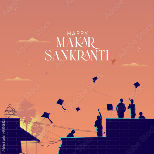 Children fly kites for the holiday Makar Sankranti Hindu harvest festival

