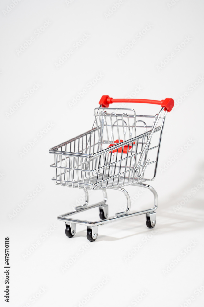 Vertical photo of a customer shopping cart on a white background Vertical photo of a customer shopping cart on a white background