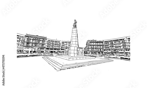 Building view with landmark of Lodz is the 
city in Poland. Hand drawn sketch illustration in vector.