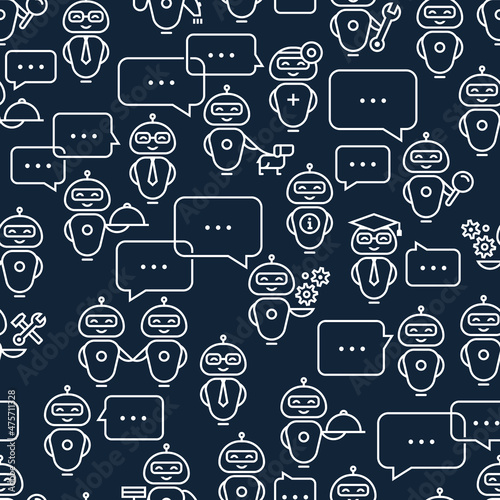 Seamless pattern robot assistant in line style. Vector icon pattern.