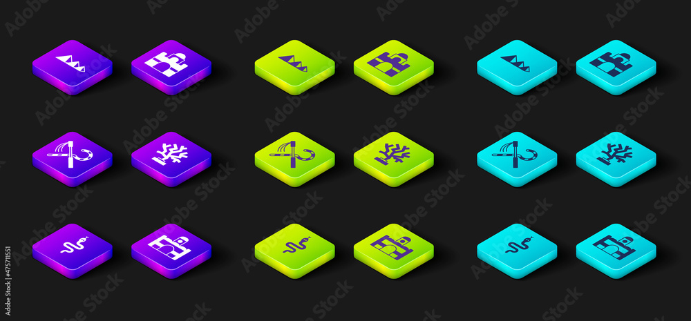 Set Snake, Egyptian house, Crook and flail, Coral, and pyramids icon. Vector Set Snake, Egyptian house, Crook and flail, Coral, and pyramids icon. Vector