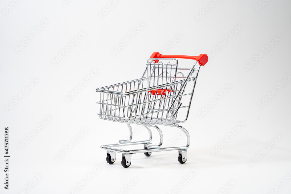 horizontal photo of customer trolley on white isolated background