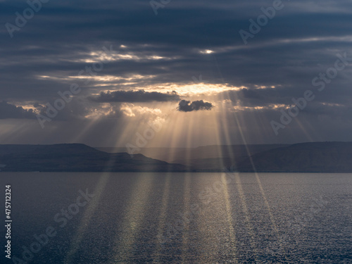 Sea of ​​Galilee..Cloudy sunrise over the Kinneret. Israel photo