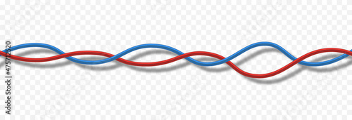 Realistic vector isolated wires. PNG wires, png twisted wires, network, communication, cable, red and blue wire.
