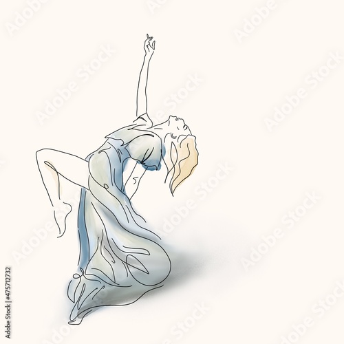 Young woman one line drawing style. Minimalistic background. Fashion wallpaper	