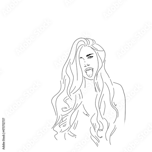 Young woman one line drawing style. Minimalistic background. Fashion wallpaper