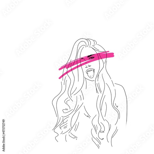 Young woman one line drawing style. Minimalistic background. Fashion wallpaper	