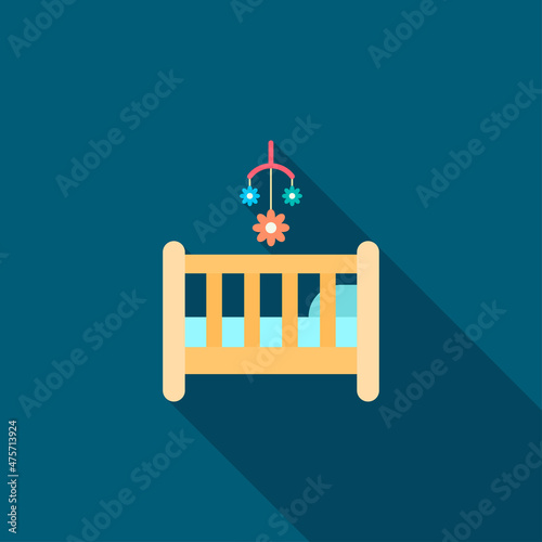 Baby cot vector icon, flat design, long shadow
