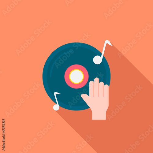 Disc jockey vector icon symbol, flat design, long shadow