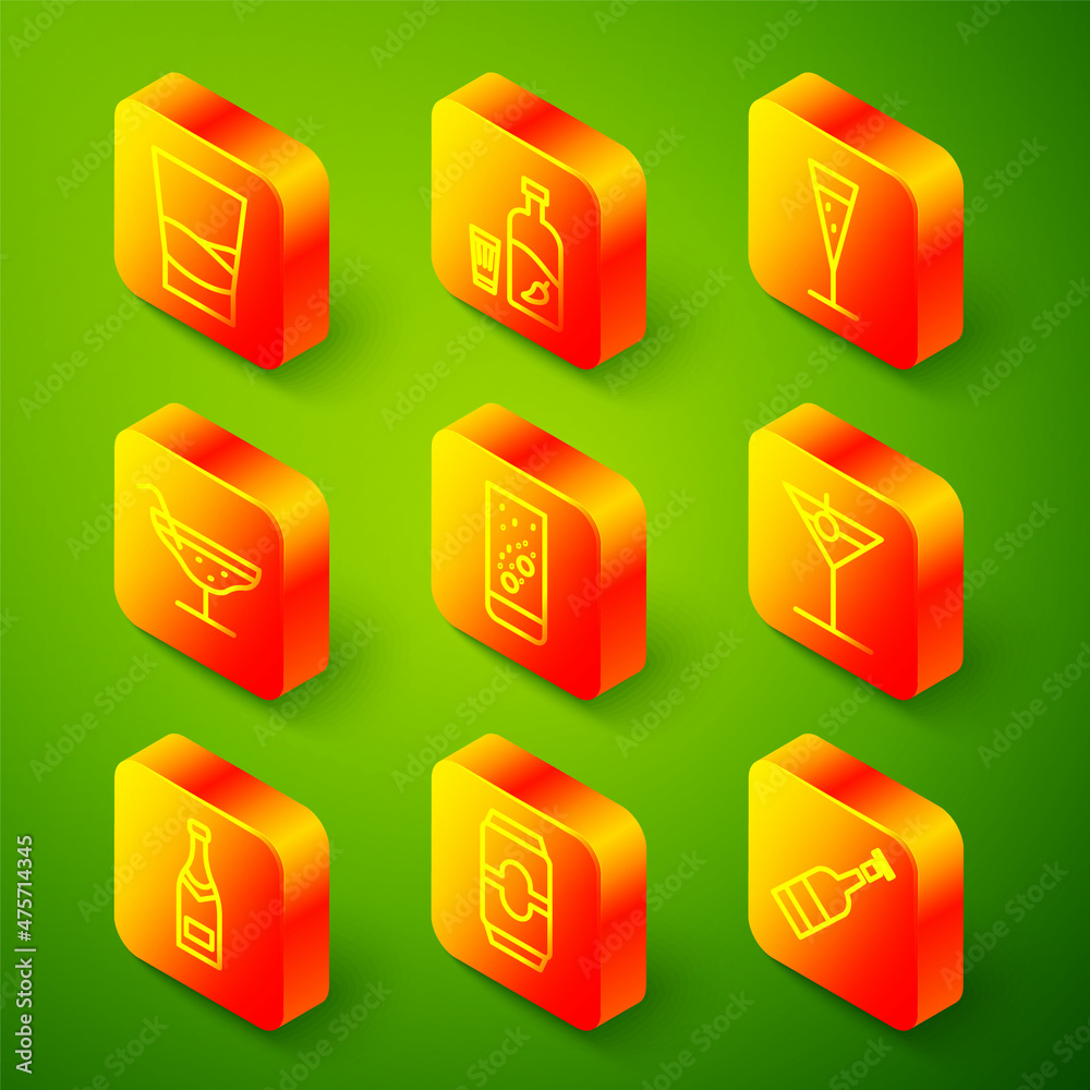 Set line Glass of vodka, Vodka with pepper and glass, champagne, Cocktail, Effervescent tablets in water, Martini, Champagne bottle and Beer can icon. Vector Set line Glass of vodka, Vodka with pepper and glass, champagne, Cocktail, Effervescent tablets in water, Martini, Champagne bottle and Beer can icon. Vector