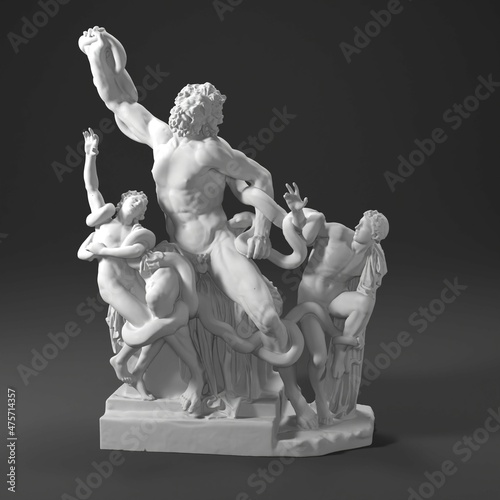 3D render art statue sculpture Laocoon Sons Agesander Athenodoros Polydorus photo