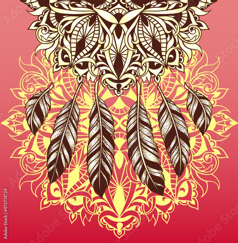 Dreamcatcher with feathers in patterns 