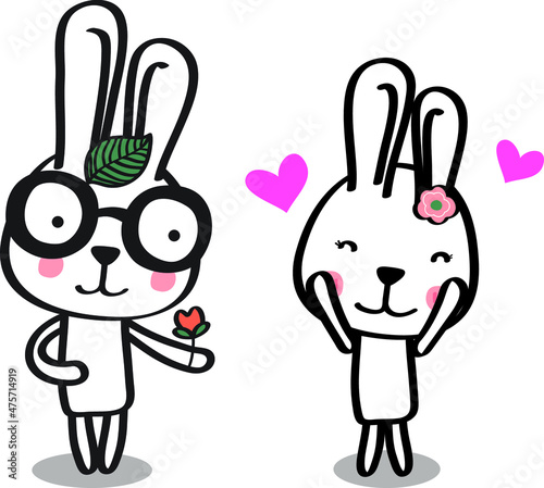 Cute easter white bunny. Rabbit cartoon vector collection. Animal character.