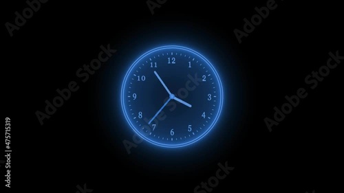 Wallpaper Mural Blue neon clock isolated animated on black background Torontodigital.ca