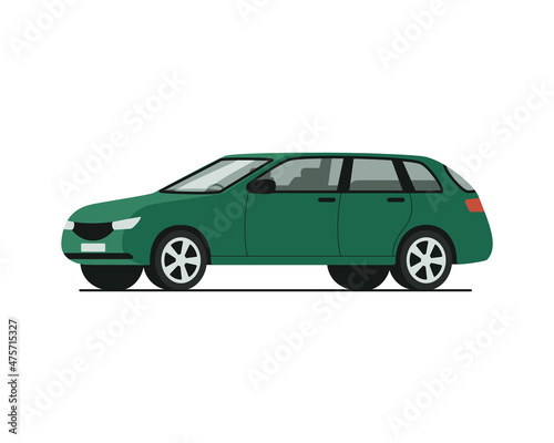 A green car of the station wagon type. Color vector illustration flat style.