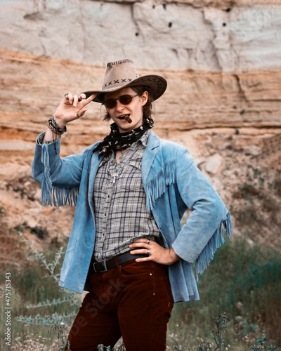 Принти на полотні cowboy,wild west fashion and style,vintage photo with noise, scratches and dust